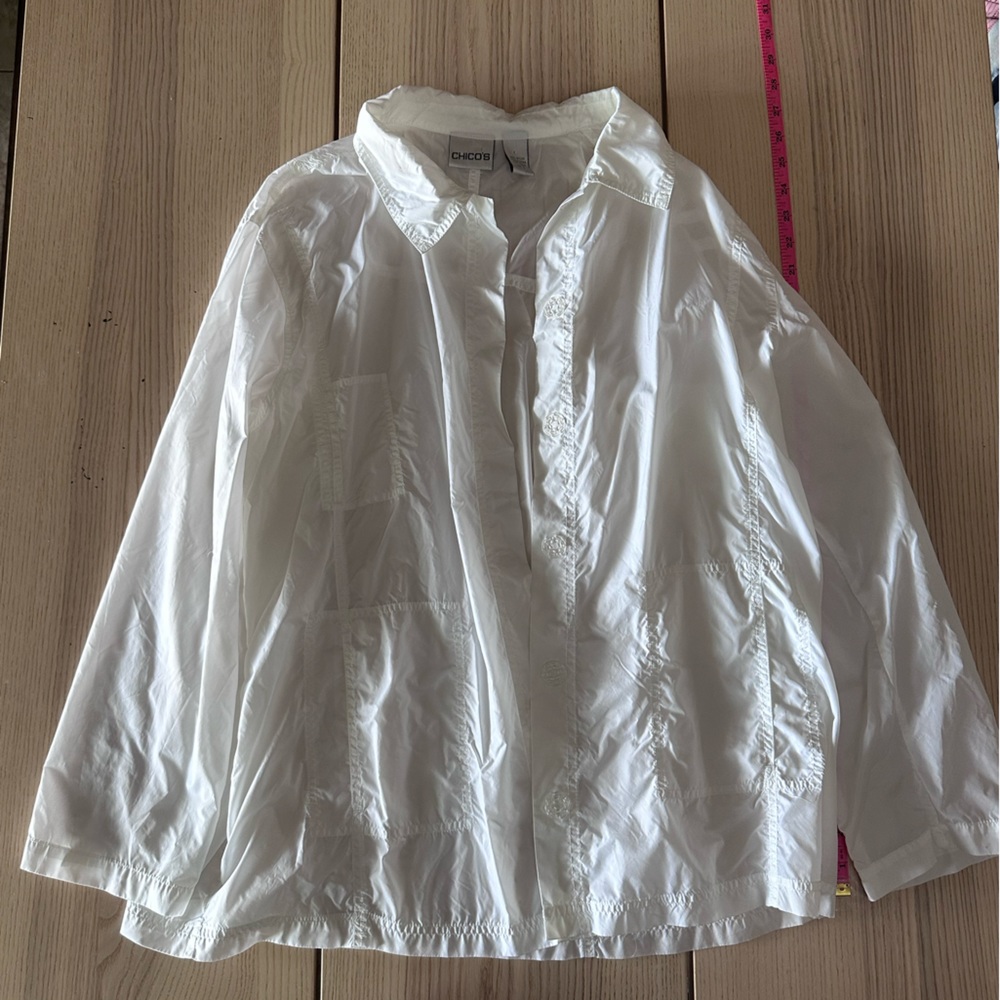 Chicos Nylon Long-Sleeve Snap-Front Shell Windbreaker Jacket White, Size 3 - XL